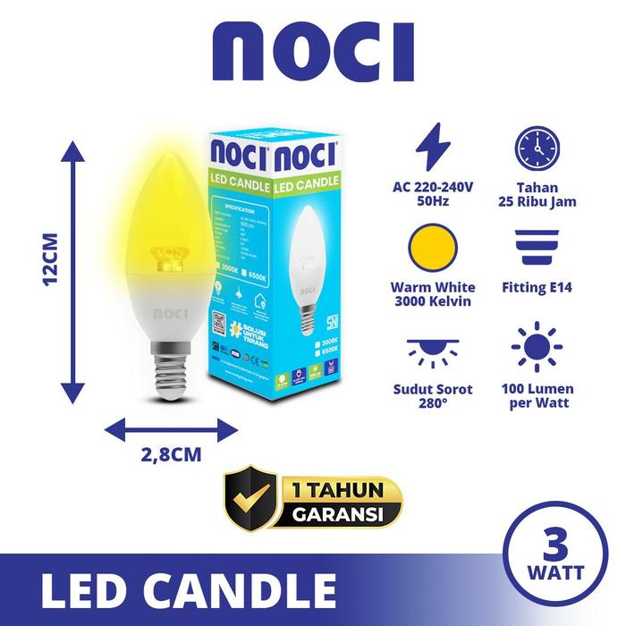 Gambar Noci Lampu LED Candle E14 3 Watt Cahaya Kuning 3000K/Putih 6500K Super Terang Hemat Daya - 3 Watt Putih dari Noci Lighting Kota Administrasi Jakarta Pusat 5 Tokopedia
