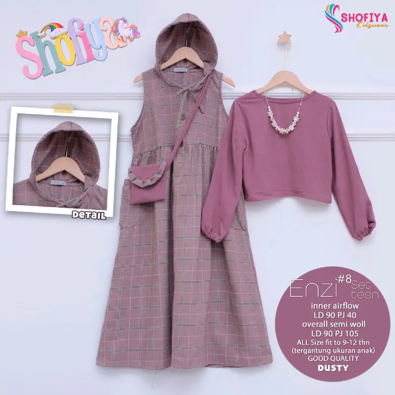 (ayya kids solo)ENZI SET #8  2in1 udahhh pluss include Tas kakakkk *Matt* semi woll *inner* airfloww premium semua di desain dengan begitu indahh kancing aktiff terbaru terlaris termurah edis lebaran Gamis  Muslim  Anak 2