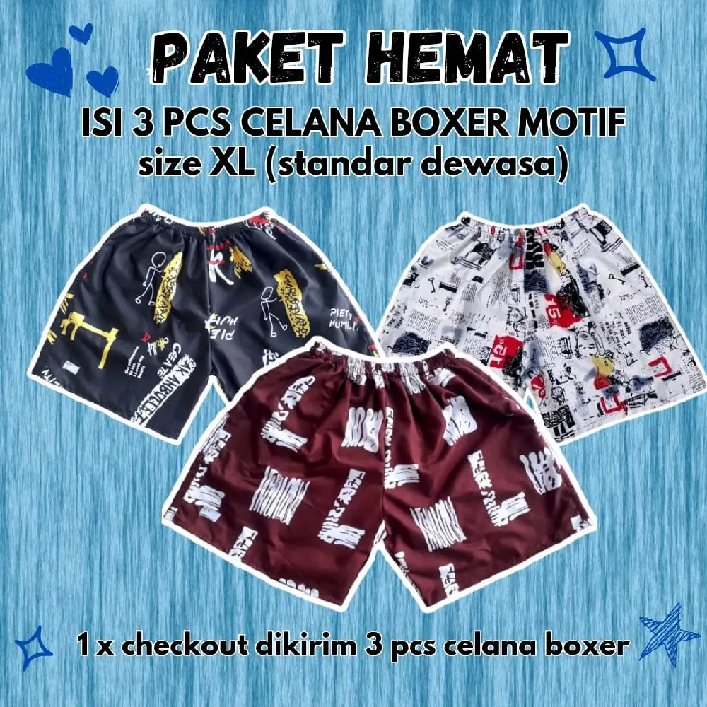 Paket Hemat 24RB dapat 3pcs Boxer Motif XL - Celana Boxer Bahan Katun Pendek
