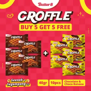 [ BUTTER8 - EXCLUSIVE LAUNCHING ] BELI 5 pcs CROFFLE CHOCO BANANA + GRATIS 5 pcs CROFFLE CHOCOLATE - Snack Premium Kekinian Ready to Eat 40gr