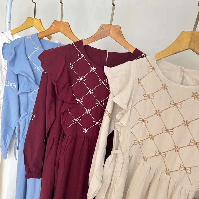 ZR fashion - Kaluna Dress Gamis Bordir Bahan Linen Muslim Panjang 2