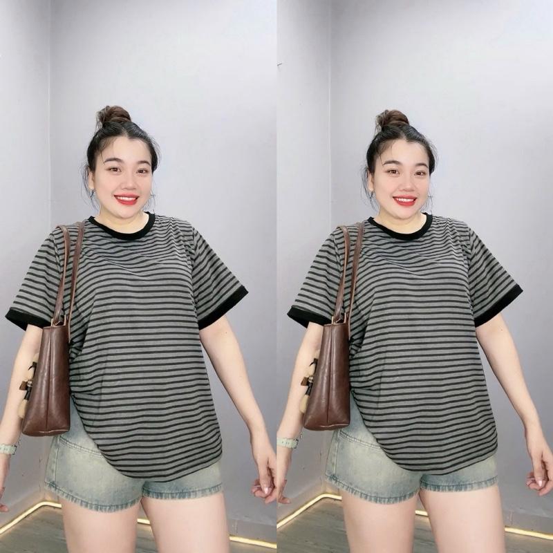  PHOM RỘNG  50 đến 100kg  áo thun co giãn bigsize kẻ sọc cho nữ A294 