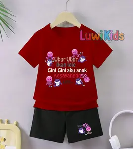Luwi Kids Setelan Anak Celana Hitam Cewek Cowok Gambar Ubur Ubur Ikan Lele Kesayangan Celana Fashion set Baju