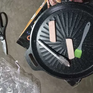 Pan Grill Anti Lengket/Pangganggan BBQ Round Gril 34Cm Alat Panggangan BBQ Grill Pan Korean Wajan Bulat Anti Lengket Serbaguna Anggangan BBQ Bulat  Grill Pan Drip Pan Plate Anti Lengket Kitchenware