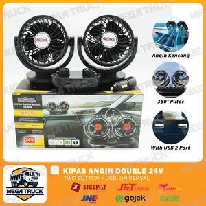 KIPAS ANGIN DOUBLE 12 & 24V TWO BUTTON + USB UNIVERSAL
