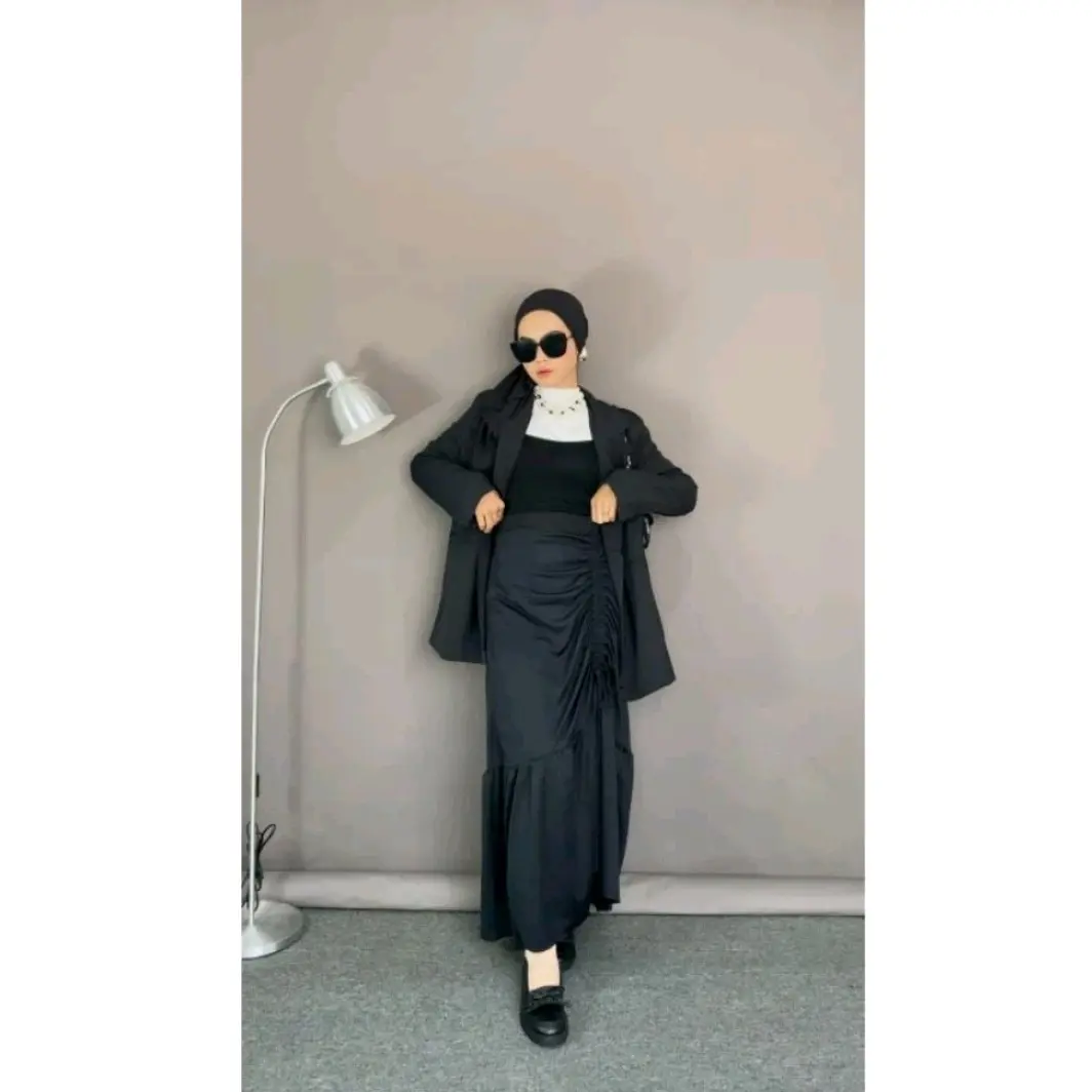( 006 ) ROK SERUT KOREAN CASUAL FLOWY/ROK SERUT WANITA KOREAN STYLE/ROK REMPLE Nyaman Stretch Panjang