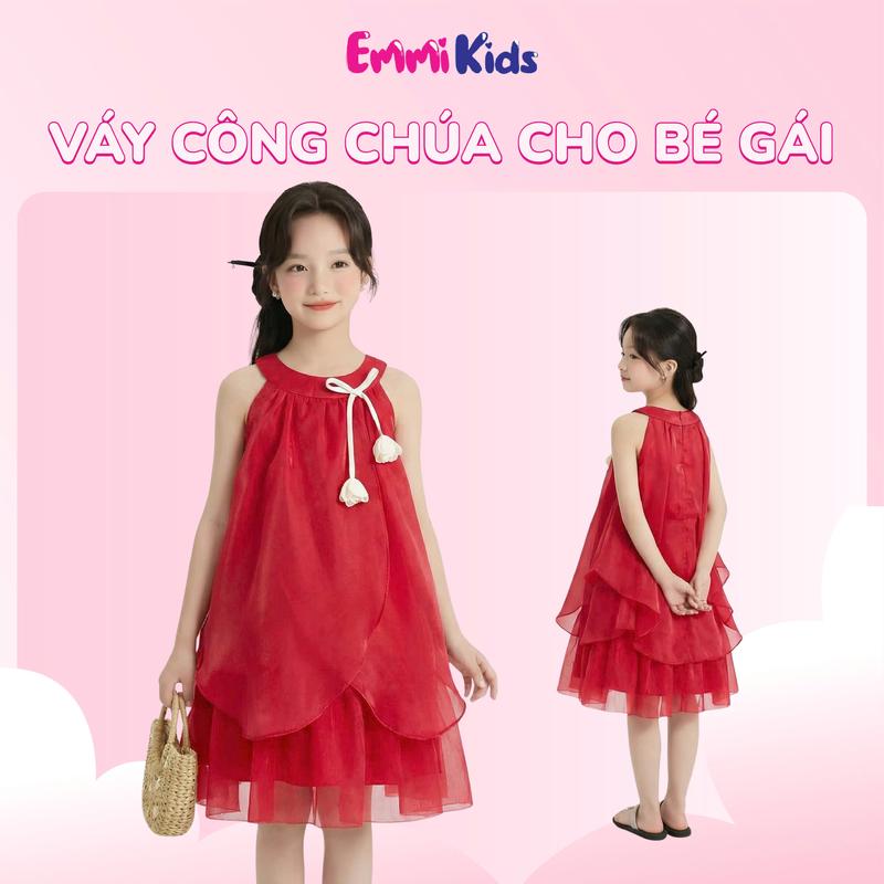  EmmiKids C13 Váy Công Chúa Mặc Tết & Hằng Ngày Cho Bé Gái Họa Tiết Đáng Yêu Kèm Hoa Tulip Size 10-39kg Chất Liệu Vải Màu Đỏ Trắng Hồng Phong Cách Dễ Thương 