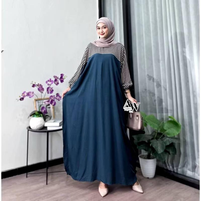 Kaftan Miska by Daster Qu - Gamis Kaftan Lebaran Motif Batik Salur Encim Home Dress Kaftan Rayon 4