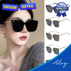 PL-H023 Kacamata Hitam Wanita Frame Model Rantai Logam Plastik Oversized Women Sunglasses Chain Frame Mode Fashion Ootd Style Eyewear