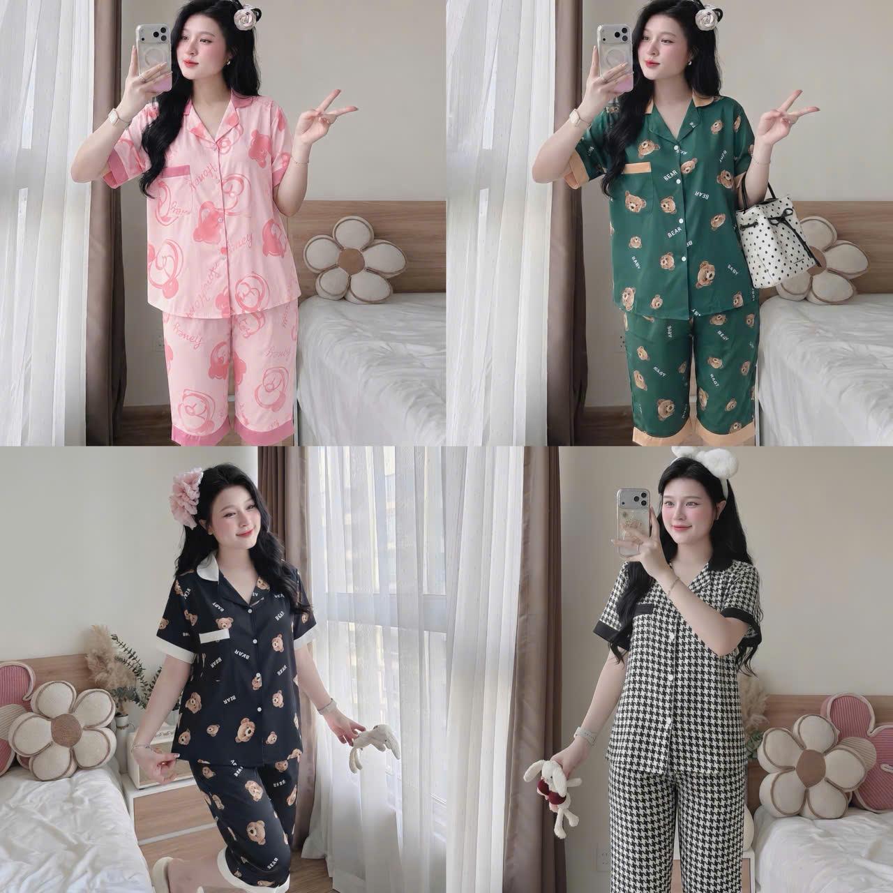 Đồ Bộ Ngủ Pijama Lửng Bigsize 50-100kg Lụa Nhật Mềm Mịn Mát, Cổ Bèo Tiểu Thư - A5223