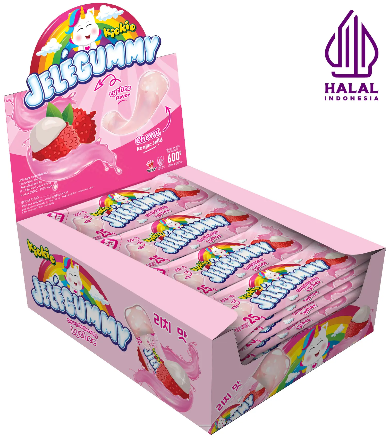 Kiokio Jelegummy Leci HALAL 24 pcs 600gr Bag Candy Fruit Lychee Sweet Food Snack Makanan Cemilan Kaleng Jeli  Jajanan Camilan Coffee