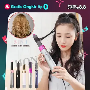 【COD】HAIR DRYER PENGERING RAMBUT 5IN1 MULTI HAIR STYLER Hairdryer SISIR BLOW Kering kombinasi warna ungu dan Abu-Abu