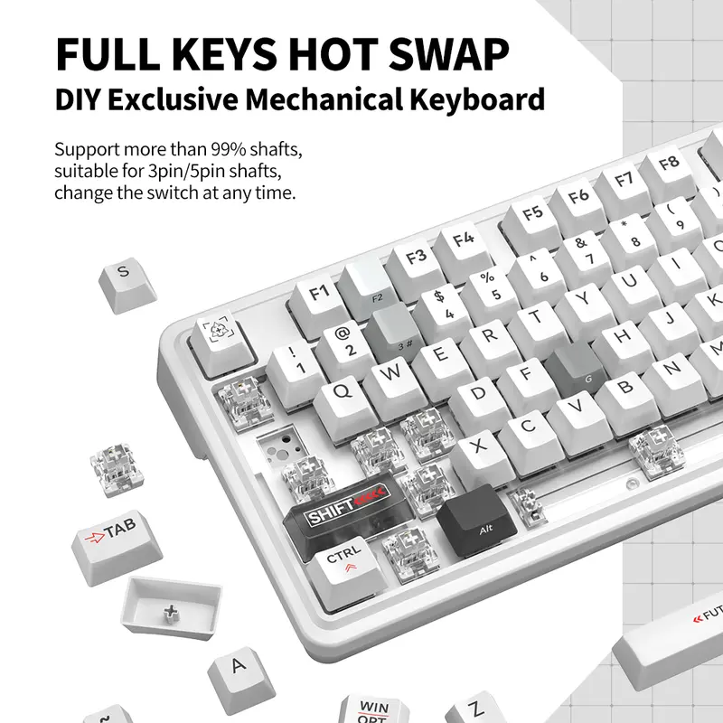 ZIFRIEND ZT82 Gamer Keyboard 3 Modes Transparent Mechanical Keyboard Hotswap Bluetooth Wireless 2.4G RGB Backlit Keycap 1