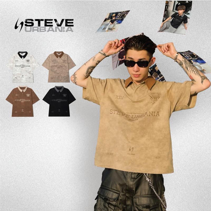 Áo Polo form boxy Nam Nữ Unisex, Vải Cotton Wash Loang Mềm Mại, Hình In Lụa Nghệ Thuật, Áo Polo Streetwear Cá Tính Phong Cách Hàn Quốc, Áo Polo Oversize - PL01