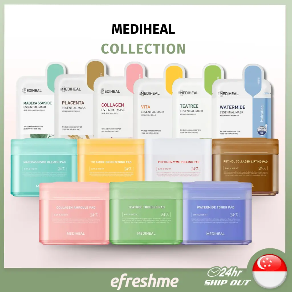 MEDIHEAL Essential Face Mask & Toner Pad, Soothing / Brightening/ Retinol Collagen/ Tea Tree/ Madecassoside/ Watermide