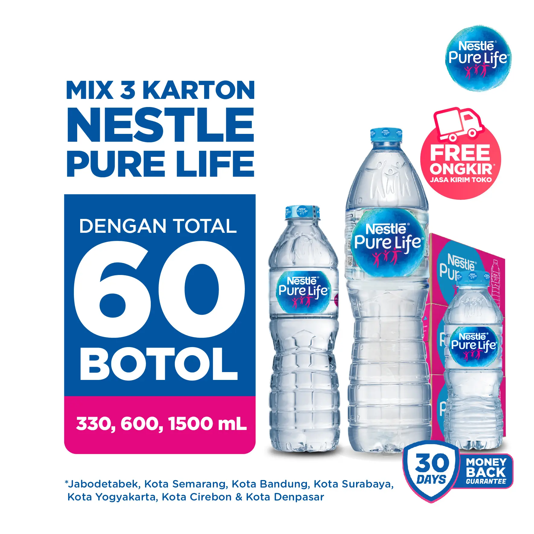 Nestle Pure Life Air Minum Mix Ukuran - Paket 3 Karton