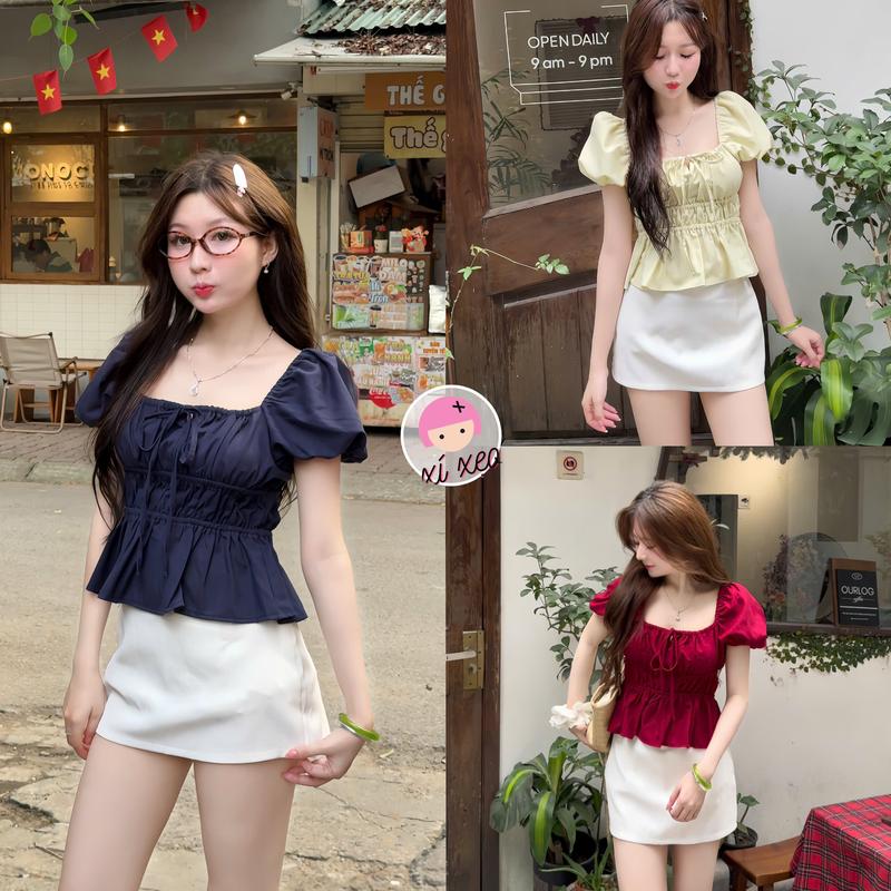 Áo babydoll kiểu xinh XIXEOSHOP tay phồng tiểu thư xinh xắn - A29