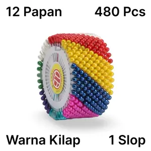[480 Pcs] Jarum Pentul Roll Warna Kilap Piring Bulat Premium Quality Per 1 Slop isi 12 Papan
