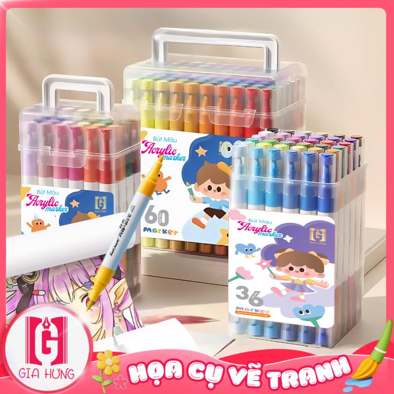  Bút Màu Acrylic Marker 2 Đầu Brush Và Đầu Tròn 12 24 36 48 60 80 Màu Vẽ Tươi Sáng Nhanh Khô Chống Thấm Nước DIY 