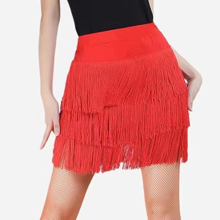 Product Introduction of Váy Tua Rua Phẳng Khiêu Vũ Latin, Màu Đỏ Và Đen, Dành Cho Nữ, Váy Dành Cho Người Lớn, Váy Tập Latin, Váy Khiêu Vũ Hình Vuông, Có Cỡ S ~ 5XL 6