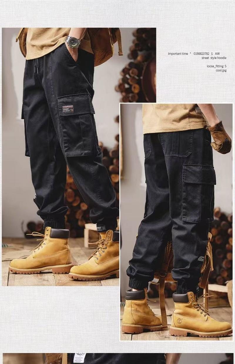 Product Introduction of Men's ankle binding cargo pants Men's retro outdoor paratrooper pants Men's American loose casual pants Men's trendy brand fashionable cargo pants 9