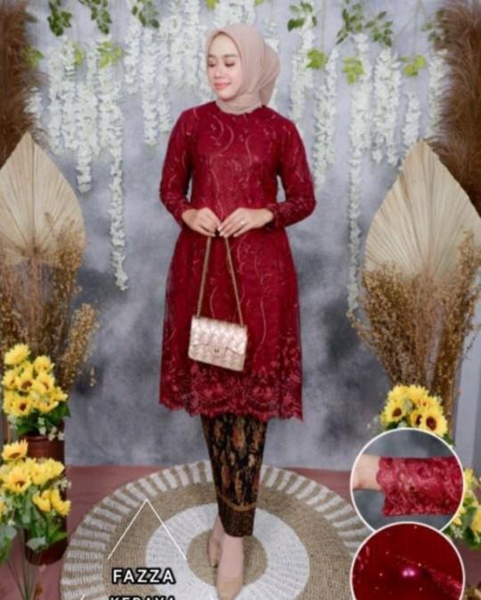 Product Introduction of Tunik brokat tile premium terbaru/model seragam pesta/kebaya best seller Kondangan Muslim Wanita Atasan Setelan Motif Mewah Panjang Batik Remaja 2