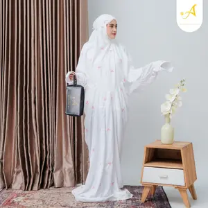 Abidah.co - (Free Tasbih) Mukena Terusan Dewasa Bordir Coquette Ribbon Pita Katun Premium Mewah Lembut Cantik Mukenah Muslim Renda Wanita Traveling