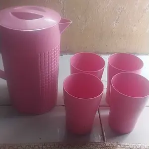 Yoi - Teko Set Plastik 5 in 1 / Tempat Air Minum / 1500ML Bulat Gelas 250ML Kitchenware