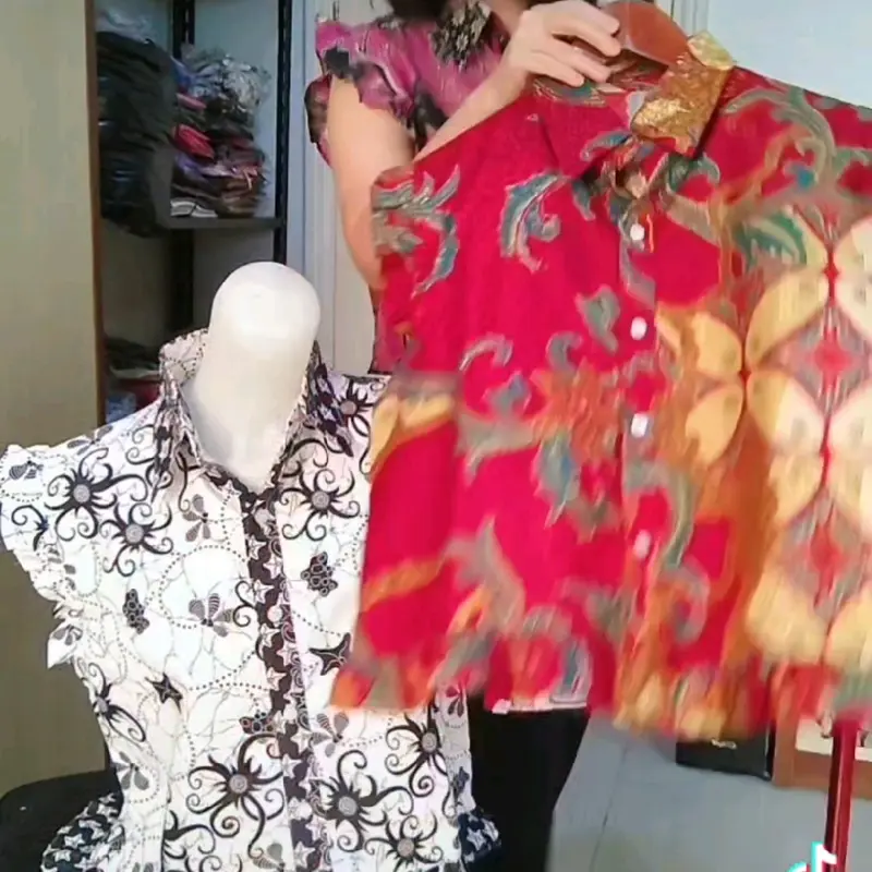 Baju Batik Lengan RUFFLE (LD 98CM) Atasan Wanita Formal Kancing Motif Nyaman baju batik crop blu s blouse 5