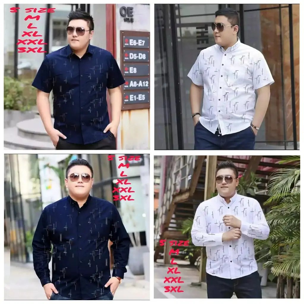 KEMEJA BIGSIZE JUMBO/LENGAN PENDEK & PANJANG 2 WARNA NAVY&PUTIH/HEM PRIA /HARISTON/Oscar