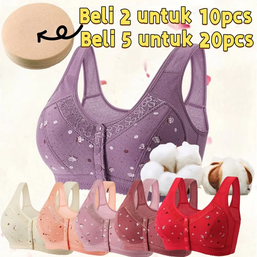 3-1pcs Bra Gesper Depan Saiz Besar Kapas Bukan Keluli Tulen Anti Kendur Seluar Dalam Kapas Gaya Rompi Wanita Tidak Bertali Cincin bra