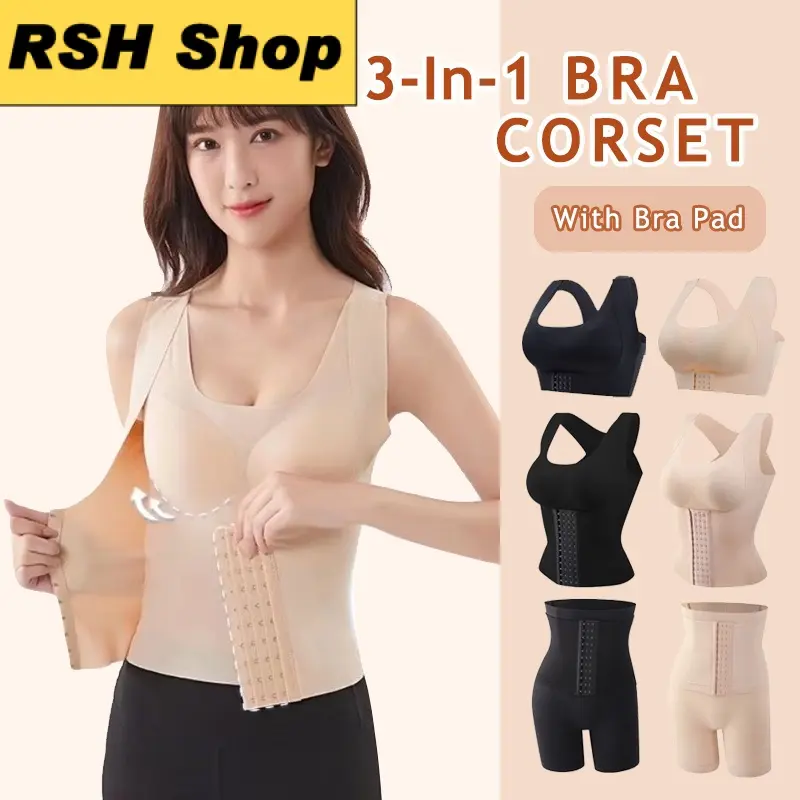 3-In-1 Push Up Corset Bra Shapewear Breasted   Corset Front Closure Shaper Trainer Womenswear Lingerie Compression Comfort