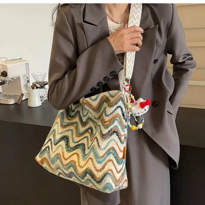 H&T Bohemian Wind Wave Pattern Kapasitas Besar Bag Satu Shoulder Bag Vacation Women's Bag Tote Wanita 7