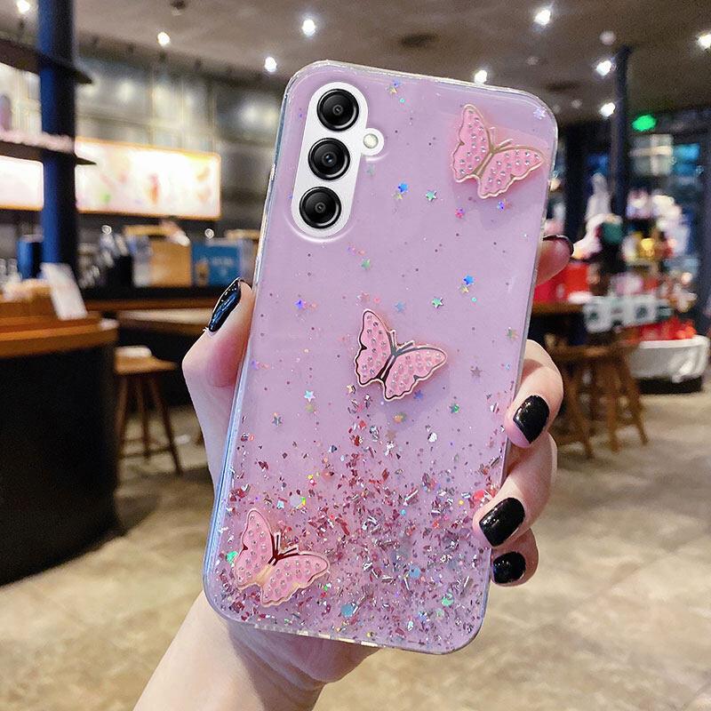 Product Introduction of Soft Casing for Samsung Galaxy A34 A54 5G A14 4G A24 Beautiful Shiny Starry Sky with Butterfly Trinkets Silicone Soft Phone Case Cover 9