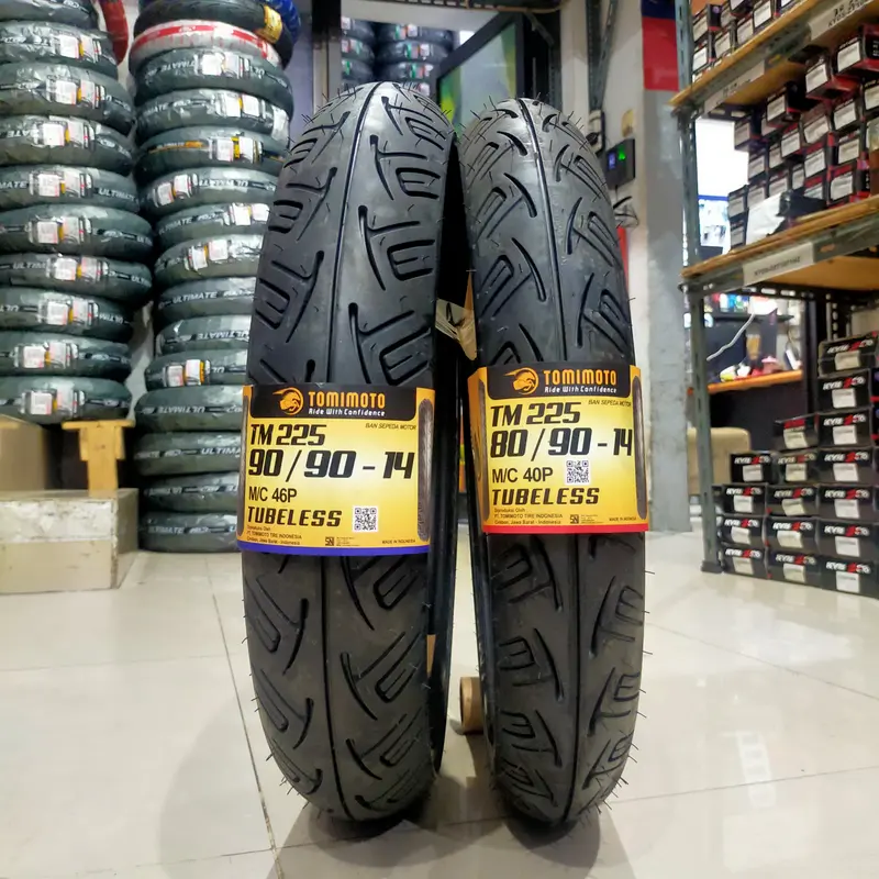 Ban Motor Tomimoto 80/90-14 90/90-14 Tubeless Ring 14 Donat Gratis Pentil TM100 TM125 TM225 TM300 TM325 3