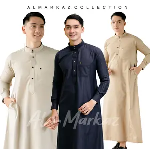 Jubah Pria Muslim Gamis Slimfit "Kashmir" Manset Dewasa Hitam