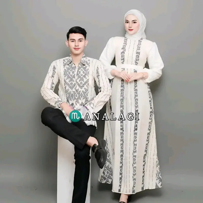 Baju Couple Tenun putih Baju Keluarga Set Couple 6