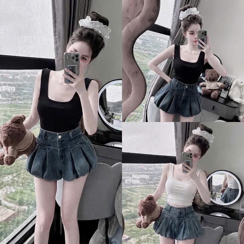 56-[ Có Tách Lẻ ] Áo Thun 3 Lỗ Cổ Vuông Mix Quần Boom Bí Xếp Ly Xinh Xắn - Thinhhanstore