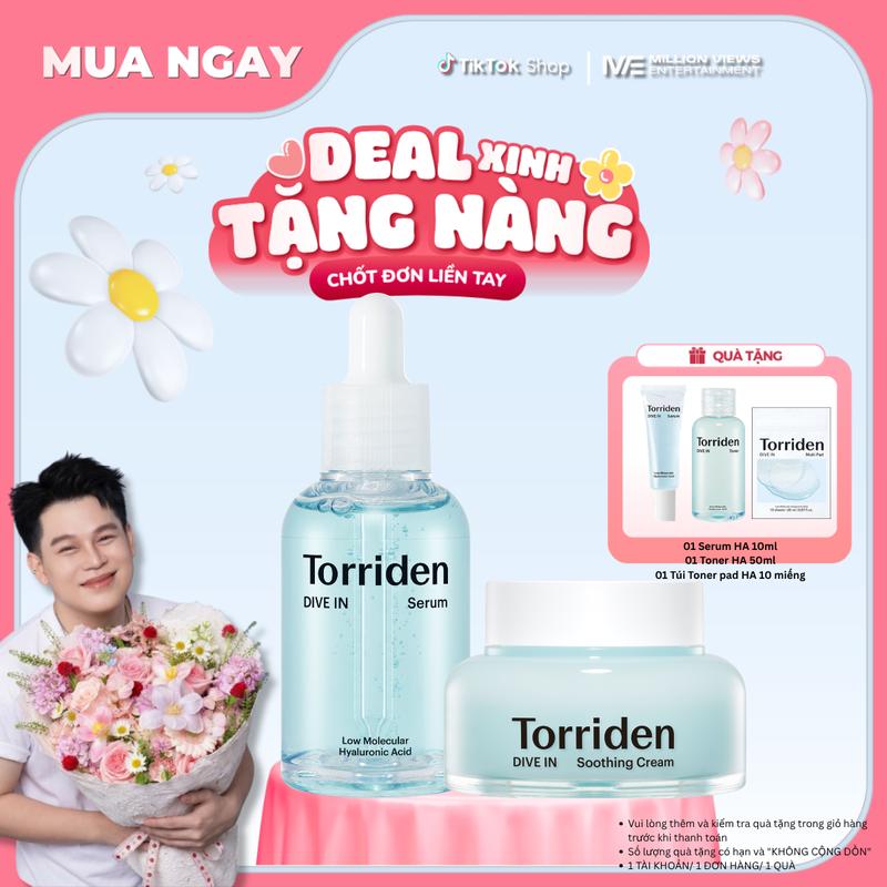 Set Best Seller Serum HA Kem gel dưỡng HA Torriden 5D Hyaluronic Acid phân tử nhỏ cấp ẩm làm mát dịu da DIVE IN Serum 50ml DIVE IN Soothing Cream 100ml