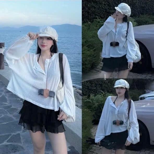 SET 3 MÓN & CÓ BÁN LẺ ÁO TAY DÀI TƠ MỎNG + BRA+ VÁY bigsize 48-90kg