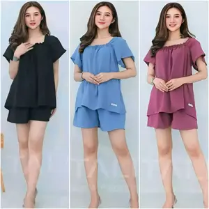 2 pcs one set kekinian fuji baju setelan dewasa