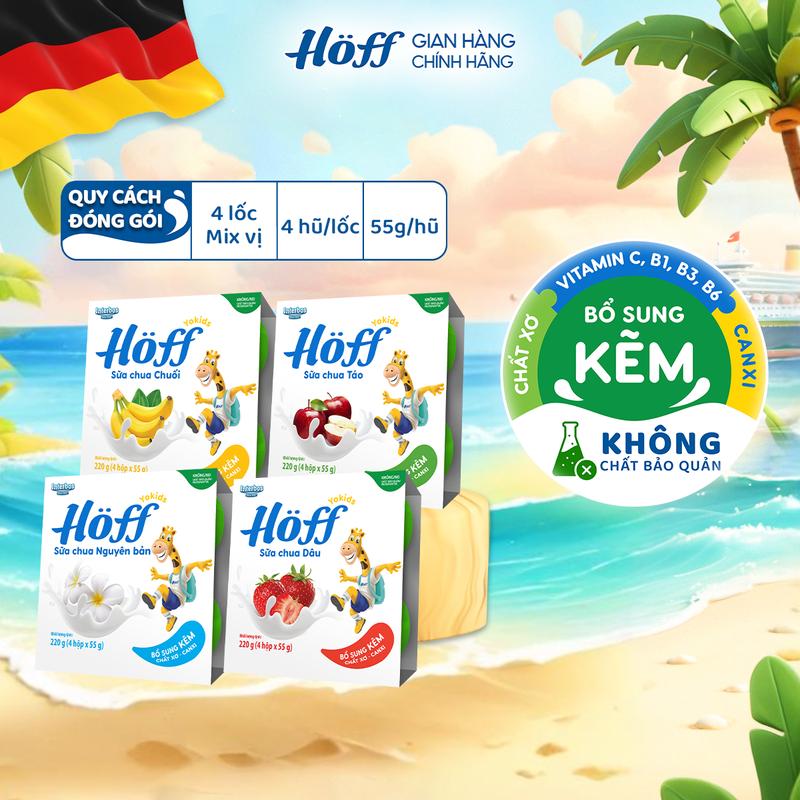 [1] Sữa chua trẻ em Hoff 4 vị bổ sung men vi sinh hỗ trợ tiêu hóa 4 lốc (16 hộp x 55g) Cho Bé chính hãng