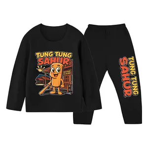 Baju Tidur Anak Gambar Anomali Tung-Tung Sahur Piyama Setelan Panjang Ukuran (S-XXL) 1 Sampai 10 Tahun Laki-laki Katun Lengan Panjang sedikit l (5-6 tahun) pakaian tidur Kancing-1817