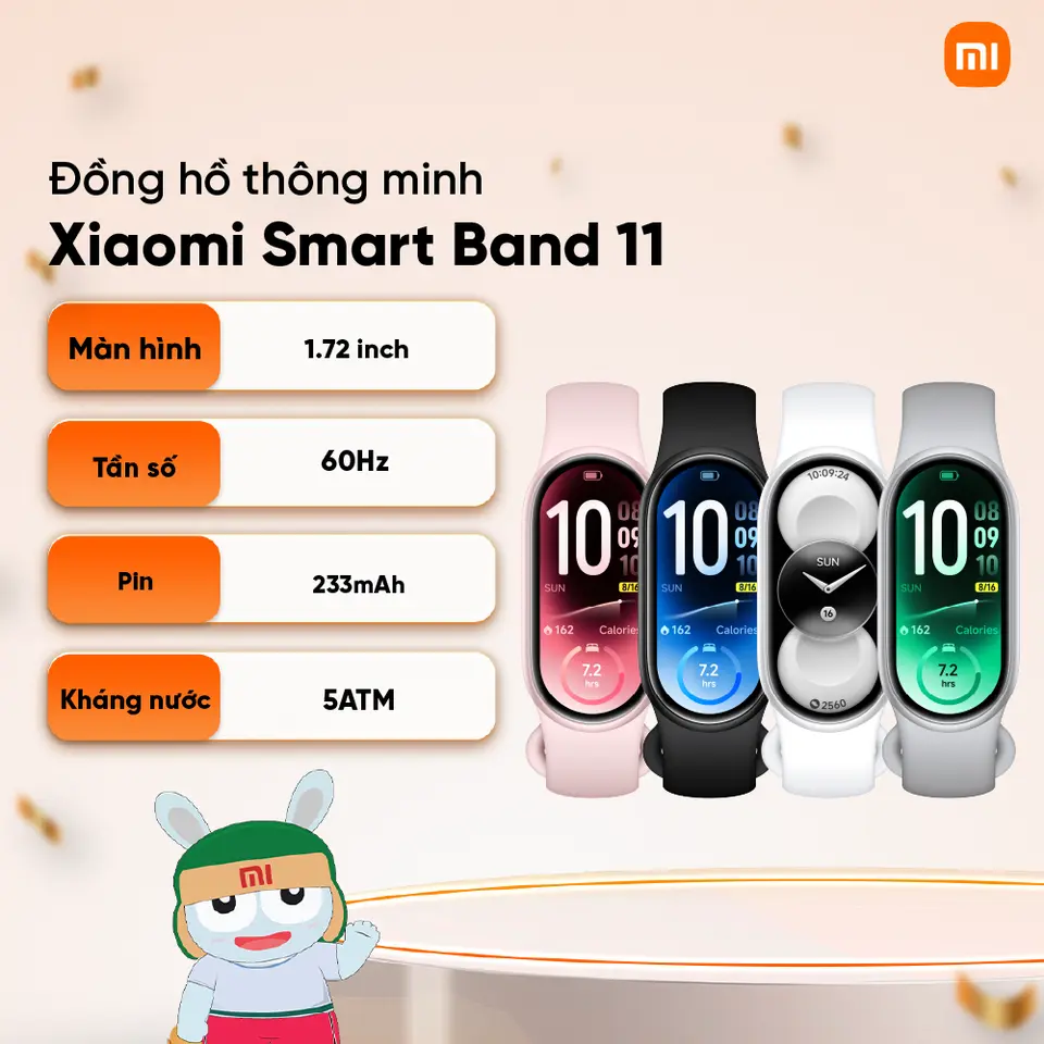 Đồng hồ thông minh Xiaomi Smart Band 11 - Màn hình AMOLED 1.72" - Theo dõi chỉ số giấc ngủ HRV - Chính hãng