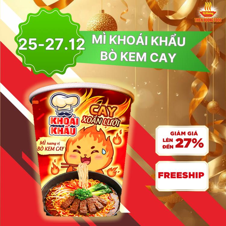 MÌ CAY XOẮN LƯỠI - Thùng 24 ly Mì Khoái Khẩu Hương Vị Bò Kem Cay 67gram ly