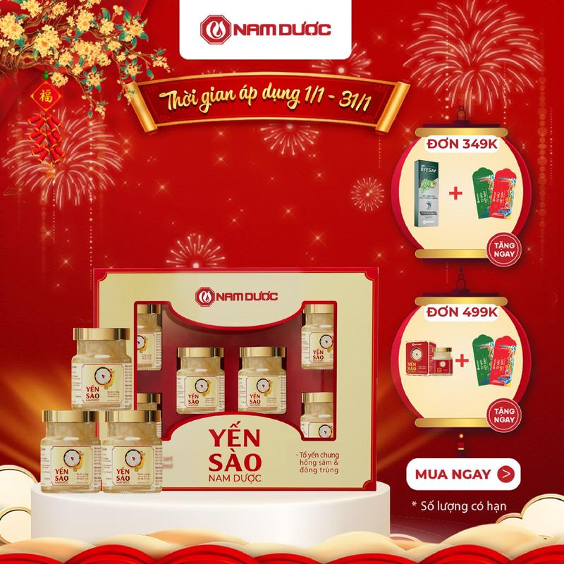   Set quà tặng  Yến sào Nam Dược tổ yến chưng hồng sâm và đông trùng hộp 6 lọ x 70ml 