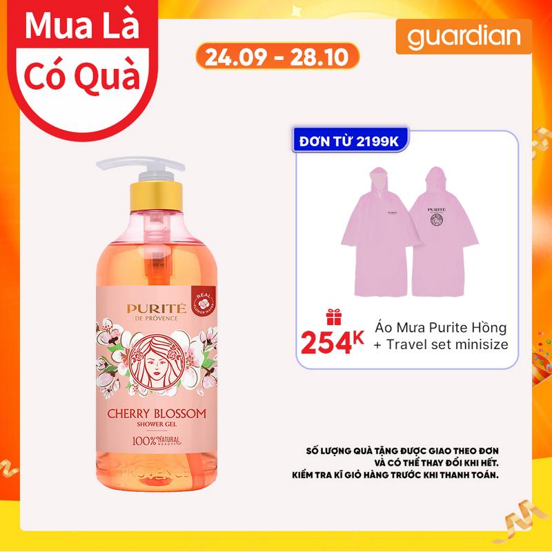 Combo 2 Chai Sữa Tắm Thiên Nhiên Purite Cherry Blossom Hương Hoa Anh Đào 850ML Và 250ML