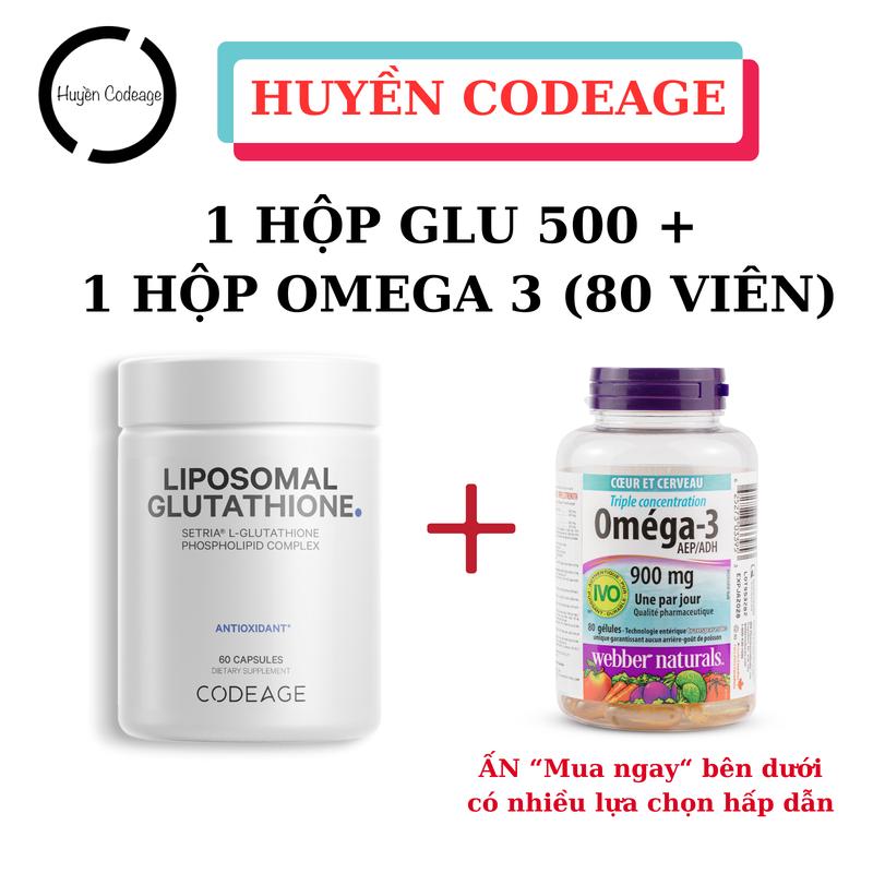 ( GLU 500 ) Hỗ Trợ Gan, Thận . 1 Hộp Glu 500 Liposomal Glutathione 500mg Codeage (60 viên) + 1 Hộp Omega 3 Triple Strenght Dầu Cá Canada (80 viên) - Hỗ trợ sức khỏe - Huyền Codeage thuốc mat