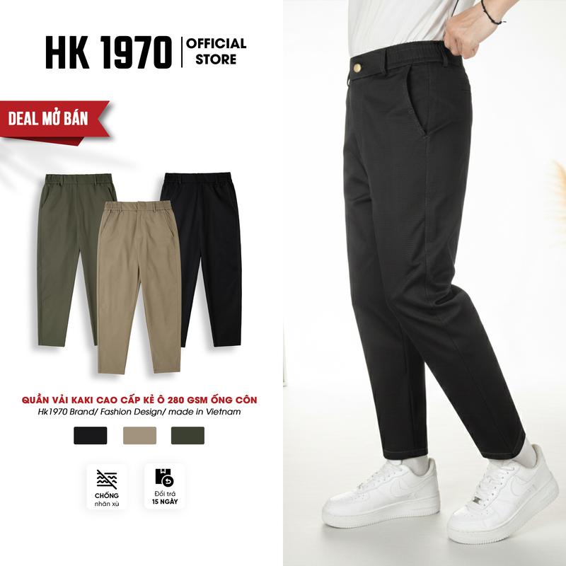 [DEAL MỞ BÁN] Quần Kaki Nam Eo Chun Sườn Ống Côn Vải Kaki Kẻ Ô 280GSM Không Nhăn Xù Bai Nhão, Vải Siêu Bền Phong Cách Vintage Q238