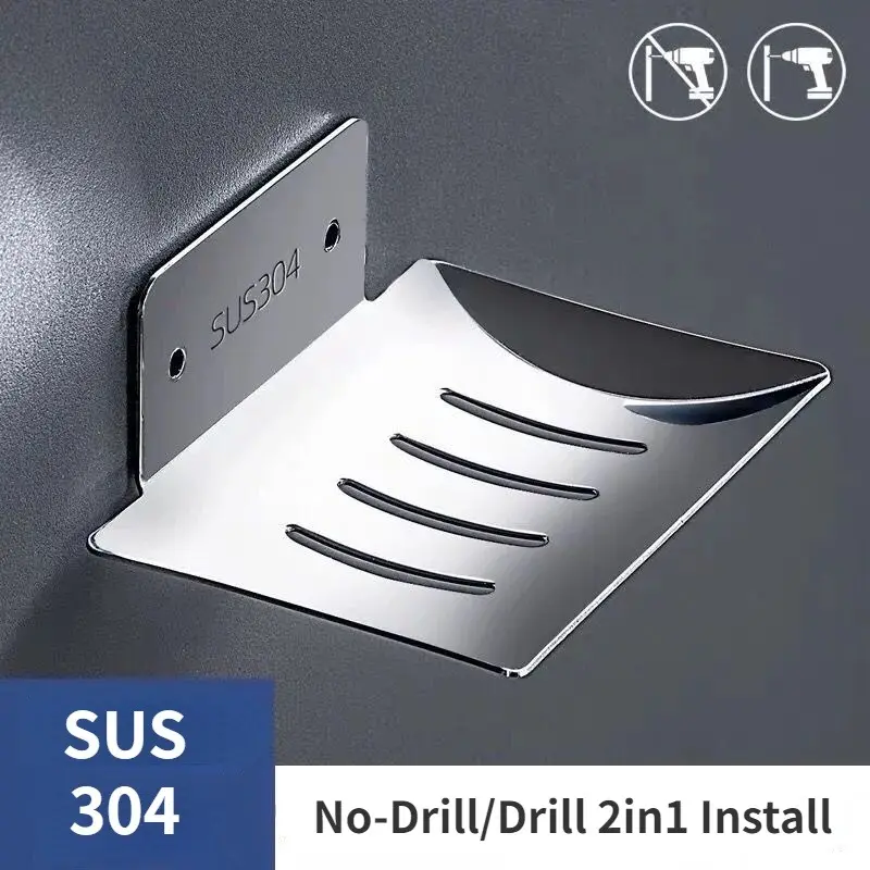 Giá Đựng Xà Phòng, Không Cần Khoan, Chất Liệu Thép Không Gỉ 304, Hộp Thoát Nước, Giá Để Khay Xà Phòng Treo Tường Phòng Tắm, Hộp Đựng Xà Phòng Nhà Bếp, Sử Dụng Tại Nhà